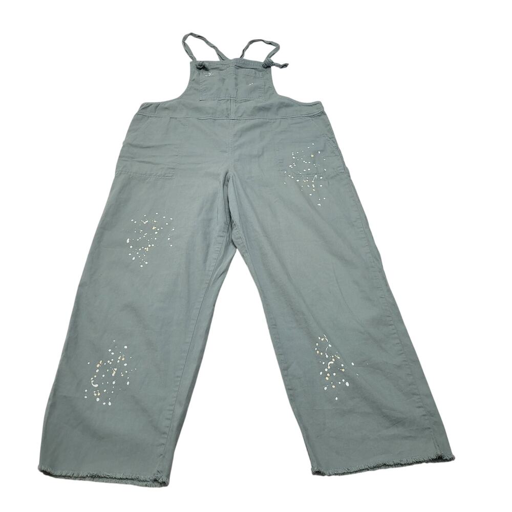 Aerie Werk & Play sage green twill overalls coveralls paint splatter large